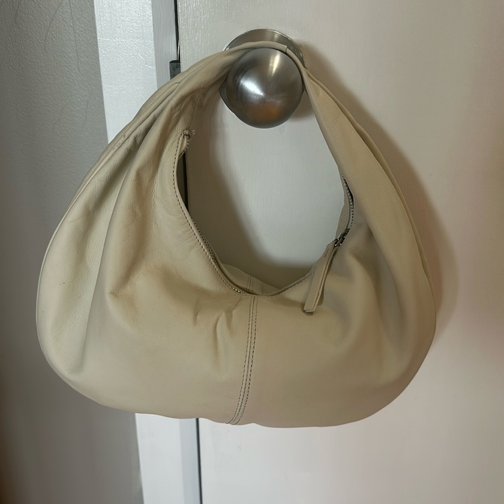 Mango Chalk white (cream) leather crescent bag